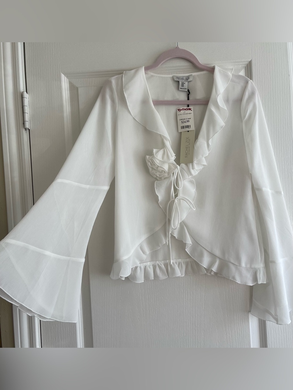 Rachel Zoe White Ruffled Tie-Front Blouse